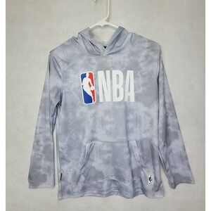 NBA Brand Youth Sz L (14-16) Performance Hooded Long‎ Sleeve Shirt Gray White